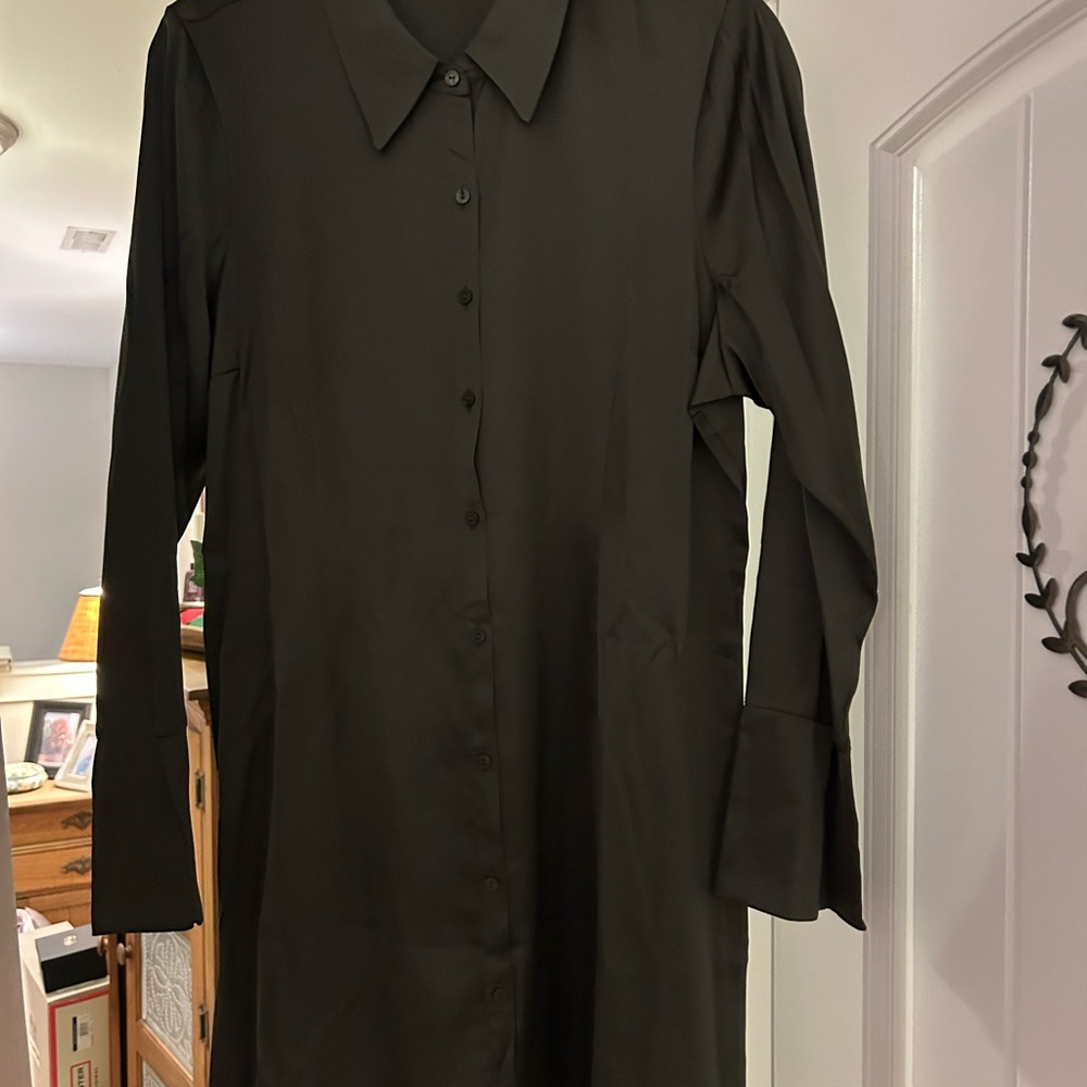 Abercrombie & Fitch Green Button-Up Shirt Dress